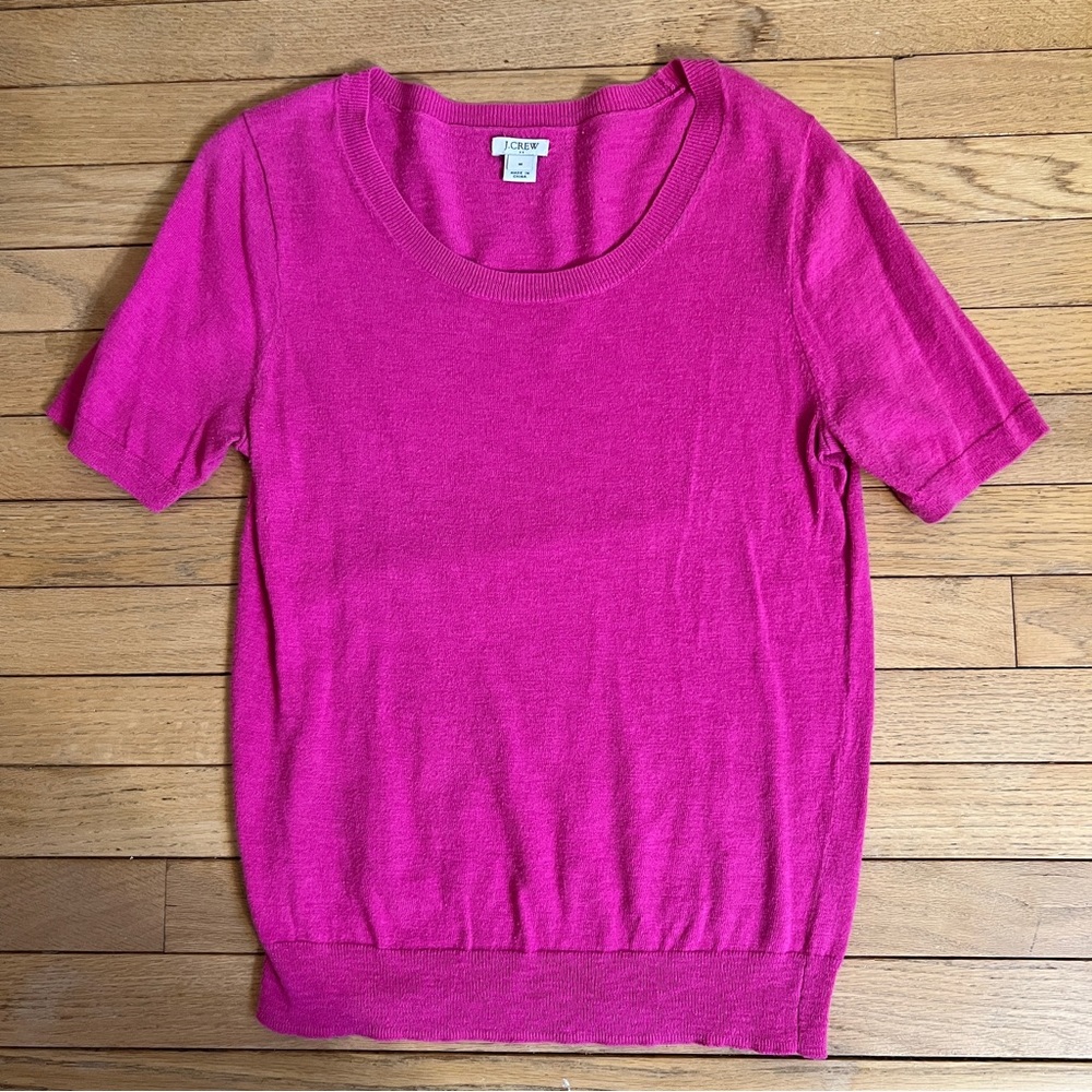 J. Crew Factory Short Sleeve Slub Cotton Sweater, Hot Pink, Size M
